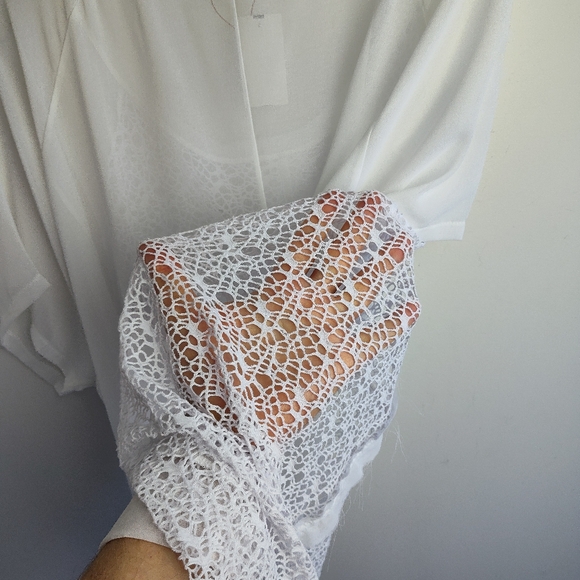New CPM Due plus size blouse 22 bright white mixed lace sheer layered new light - Picture 13 of 14
